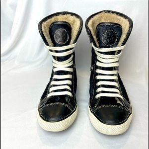 Tory Burch Benjamin Hi-Top Shearling Lined Sneakers/Shoes Leather/Calf Hair  7